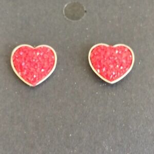 5/$25Red Heart Shaped Druzy Earrings Silver Studs Hypoallergenic